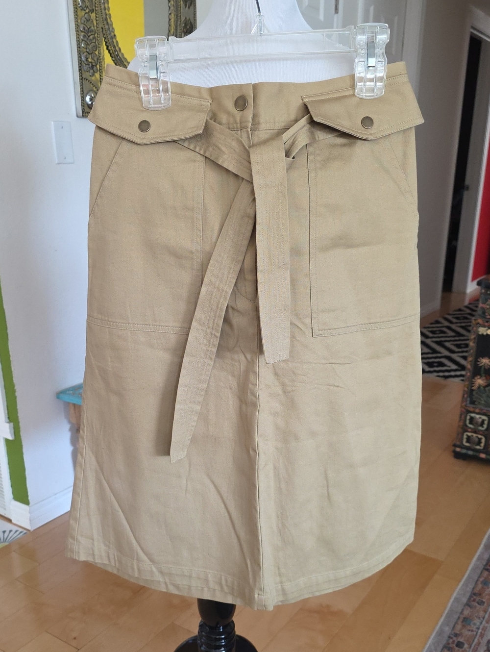 Banana Republic Khaki Utility Midi Skirt with Belt